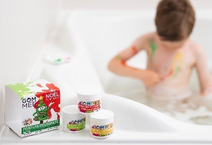 Boîte cadeau de peinture moussante, Noël scintillant, Gom-mee, Boite de 3x 60g Vert, Rouge et Jaune