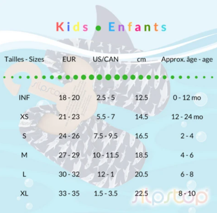 Protège-pieds chaussons bébé et enfants sable chaud baignade, Slipstop, Requins