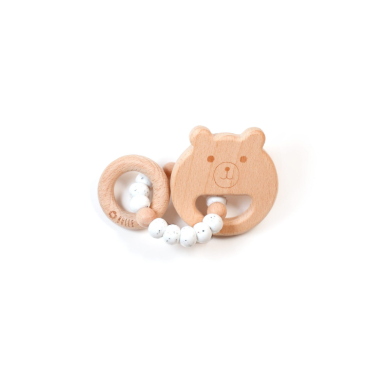 Hochet de bois - Mini Ourson, Bulle Bijouterie, plusieurs couleurs