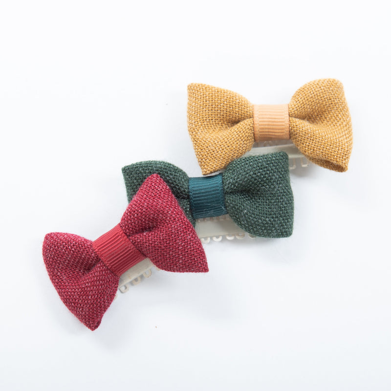 Trio petites barrettes boucles à cheveux pour bébé, Lox lion, Jaune moutarde, rouge et vert