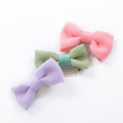 Trio petites barrettes boucles à cheveux pour bébé - Rose pâle, mauve et bleu